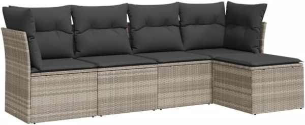 vidaXL 5-tlg. Garten-Sofagarnitur mit Kissen Hellgrau Poly Rattan 3249401