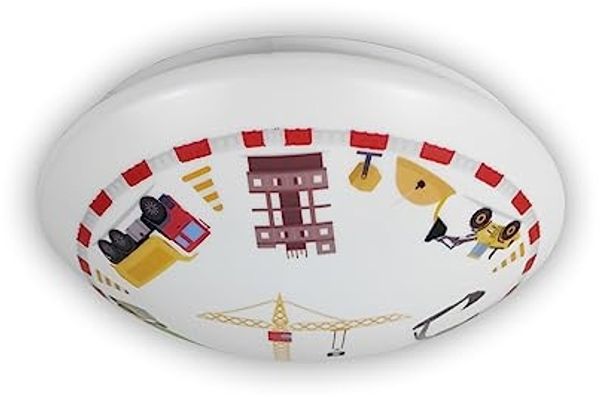 Coole Deckenlampe mit Baustellen Motiv fürs Kinderzimmer, bunt Ø 35cm