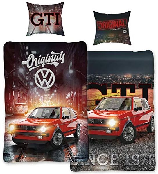 BERONAGE Wendebettwäsche VW Volkswagen Golf GTI 088 Bettwäsche Biber / Flanell, 100% Baumwolle, 2 teilig, 135x200 + 80x80 cm