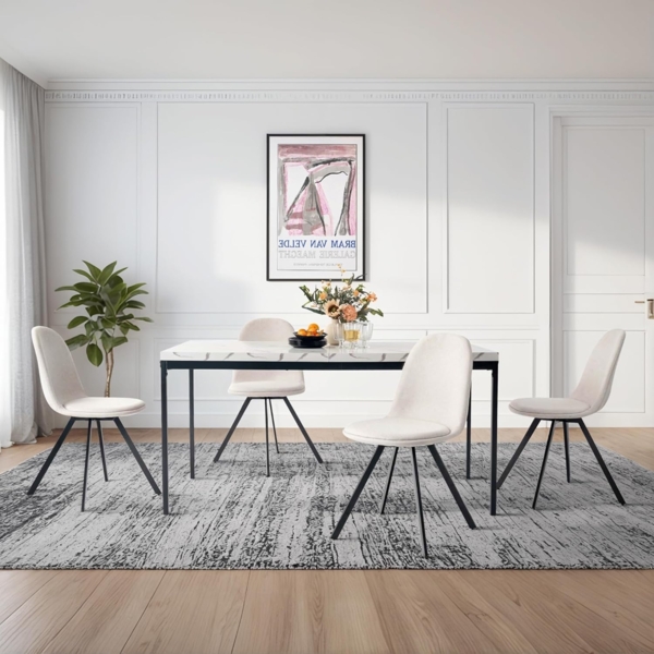 FurnitureR Esstisch 150cm Heller Luxus-Marmoreffekt-Küchentisch mit Hochleistungsmetallbeinen Moderner hölzerner rechteckiger Esstisch für 4-6 Person Esszimmer Restaurant Apartments, weißer Marmor Bild 5