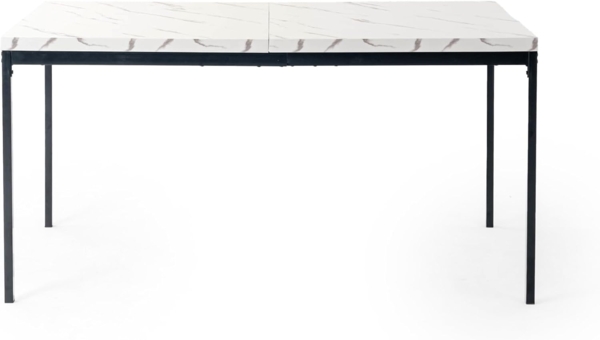 FurnitureR Esstisch 150cm Heller Luxus-Marmoreffekt-Küchentisch mit Hochleistungsmetallbeinen Moderner hölzerner rechteckiger Esstisch für 4-6 Person Esszimmer Restaurant Apartments, weißer Marmor Bild 7