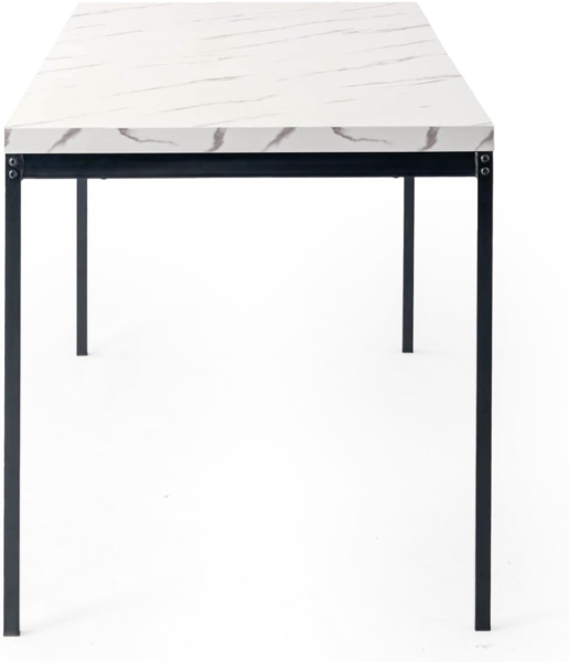 FurnitureR Esstisch 150cm Heller Luxus-Marmoreffekt-Küchentisch mit Hochleistungsmetallbeinen Moderner hölzerner rechteckiger Esstisch für 4-6 Person Esszimmer Restaurant Apartments, weißer Marmor Bild 8