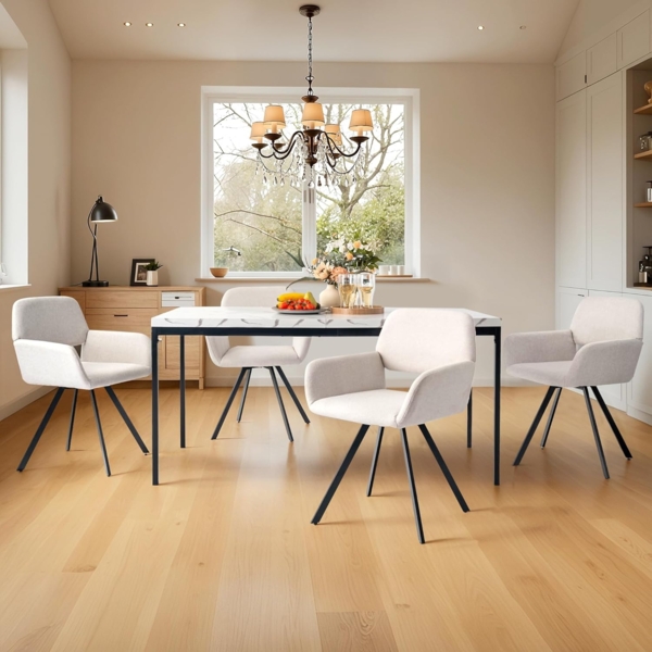 FurnitureR Esstisch 150cm Heller Luxus-Marmoreffekt-Küchentisch mit Hochleistungsmetallbeinen Moderner hölzerner rechteckiger Esstisch für 4-6 Person Esszimmer Restaurant Apartments, weißer Marmor Bild 4