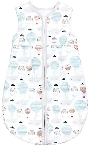 TupTam Ganzjahresschlafsack 2.5 TOG wattiert ärmellos Baby Schlafsack OEKO-TEX, Farbe: Wal mit Heißluftballon, Größe: 56-62