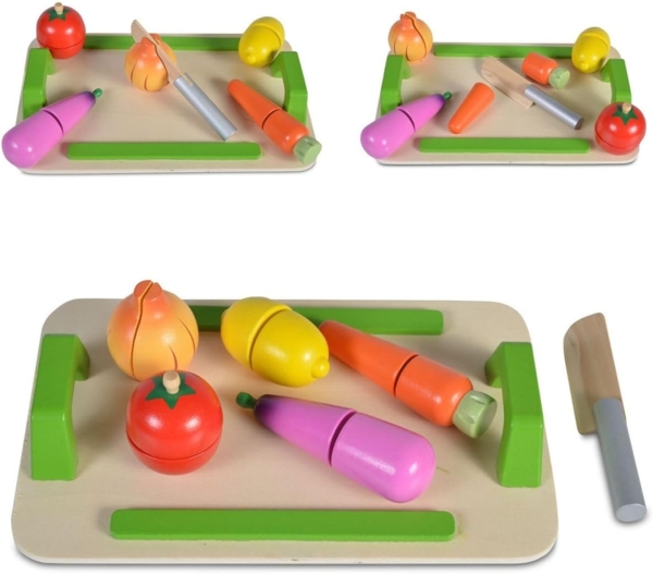 Moni Spielzeug Gemüse-Set 4308 aus Holz, 12-tlg, Messer, Brett, Klettverbindung bunt