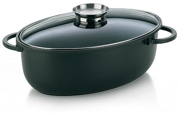 kela Bräter 8 Liter, Induktion Bräter oval KERROS, Deckel mit Aromaknopf, Aluguss beschichtet, Schmortopf backofengeeignet