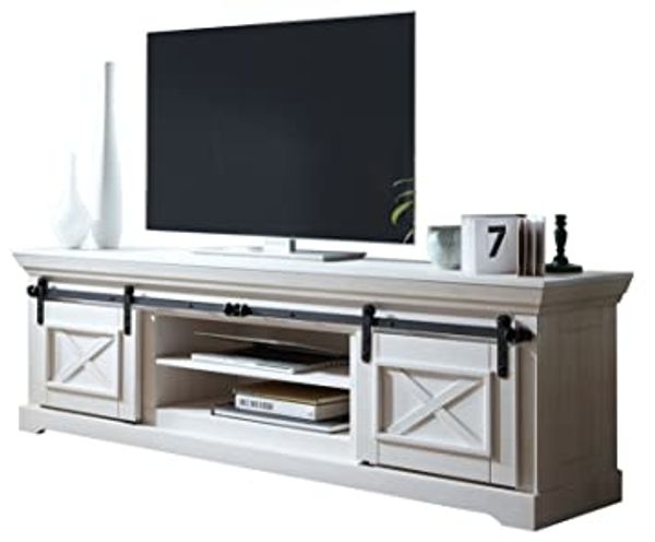 Woodroom TV-Schrank Maribo Kiefer massiv weiß BxHxT 189 x 57 x 40 cm