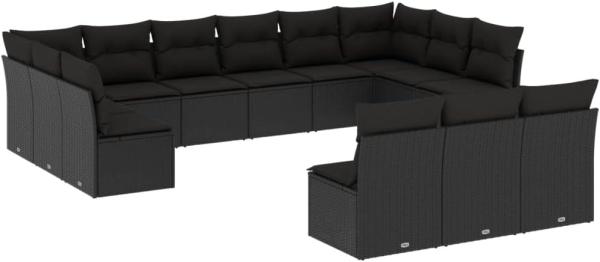 vidaXL 13-tlg. Garten-Sofagarnitur mit Kissen Schwarz Poly Rattan 3218385