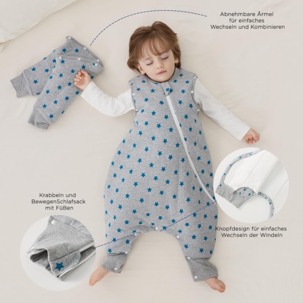 Duomiaomiao Baby Schlafsack mit Füßen 3.5 tog, winterschlafsack 100% Baumwolle Baby, Mädchen mit Schlafsack, Cartoon-Laub (Pentagramm/75CM) Bild 3