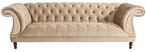 Ivette Sofa 3-Sitzer Samtvelours Sand Buche Nussbaumfarben