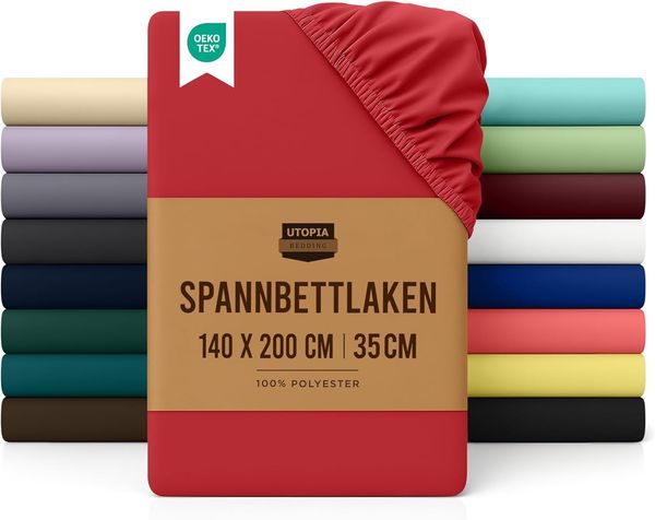 Utopia Bedding - Spannbettlaken 140x200 cm - Rot - Gebürstete Polyester-Mikrofaser Spannbetttuch - 35 cm Tiefe Tasche