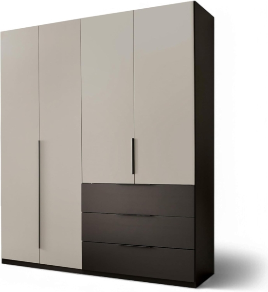 Stella Trading Nuka Kleiderschrank in Hellgrau, Graphit - Vielseitiger Drehtürenschrank 4-türig für Ihr Schlafzimmer - 201 x 226 x 60 cm (B/H/T)