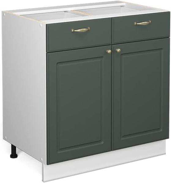 Vicco Küchenschrank Küchenmöbel Fame-Line Landhaus Küche Einbauküche Küchenzeile Blende Unterschrank Hochschrank Hängeschrank (Weiß-Grün-Gold, Schubunterschrank 80 cm)