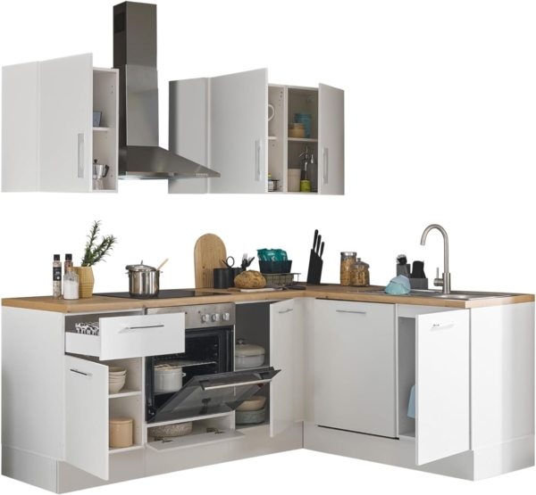 Turin L Eckküche 220 x 211 x 60 cm, weiß - Ohne Küchengeräte - Moderne, geräumige Küche in Artisan-Eiche Optik mit viel Stauraum Bild 3