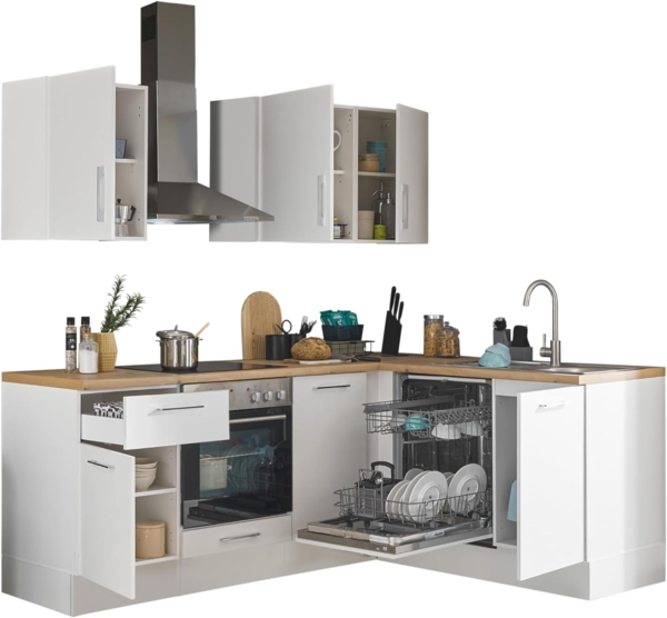 Turin L Eckküche 220 x 211 x 60 cm, weiß - Ohne Küchengeräte - Moderne, geräumige Küche in Artisan-Eiche Optik mit viel Stauraum Bild 4