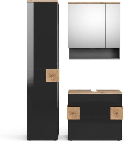 Badmöbel-Set Eden Anthrazit 3 Teile, mit Hochschrank Vicco