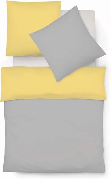 Fleuresse Halbleinen Wendebettwäsche Provence W Verviers|155x220 cm + 80x80 cm| grau-lemon