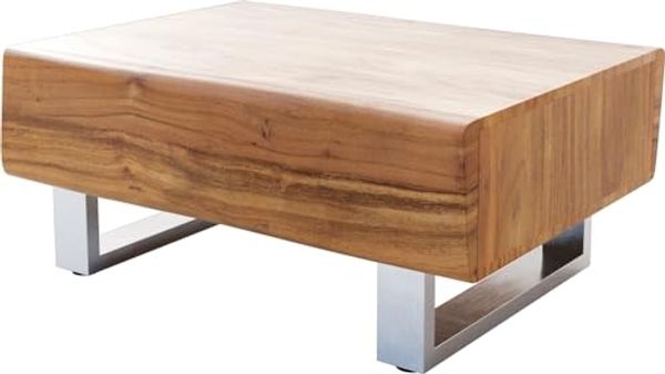 Couchtisch New Live-Edge 80x60 cm Akazie Natur 2 Schubladen Kufe Edelstahl gebürstet