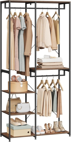 Garderoben- & Kleiderständer 4 Ablagen aus Holz & Metall schwarz-vintage