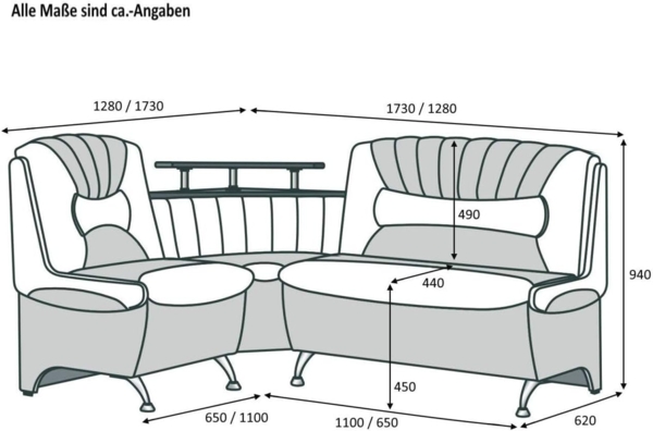 Rodnik Eckbank Arabika (aus Kunstleder oder Möbelstoff, in 2 Größen, beidseitige Montage möglich), Sitz und Rücken gepolstert, mit Stauraum und Ablage Bild 3