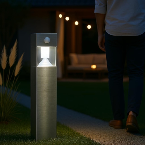 MeLiTec Solar Gartenleuchte rund/ eckig mit Bewegungsmelder, Edelstahl silber / anthrazit : Edelstahl matt : Eckig