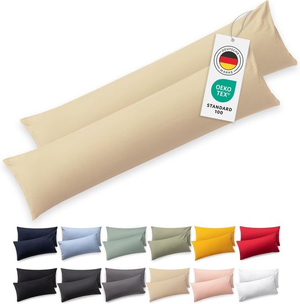 Blumtal Seitenschläferkissen Bezug 40x145 (2er Set Kissenbezüge) - Beige - 100% Baumwolle, Oeko-Tex Zertifiziert, Kissenbezug für Seitenschläferkissen, Kissenhülle mit Reißverschluss