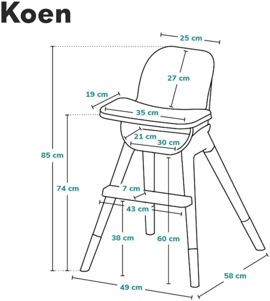 LIONELO Koen Kinder Hochstuhl 2in1 verstellbarer Stuhl, abnehmbares Tablett, rutschfest, 6 bis 36 Monate, 5-Punkt-Sicherheitsgurt, KinderHochstuhl, Babyhochsitz, Belastbarkeit bis 15 kg / 30 kg (Blau) Bild 8