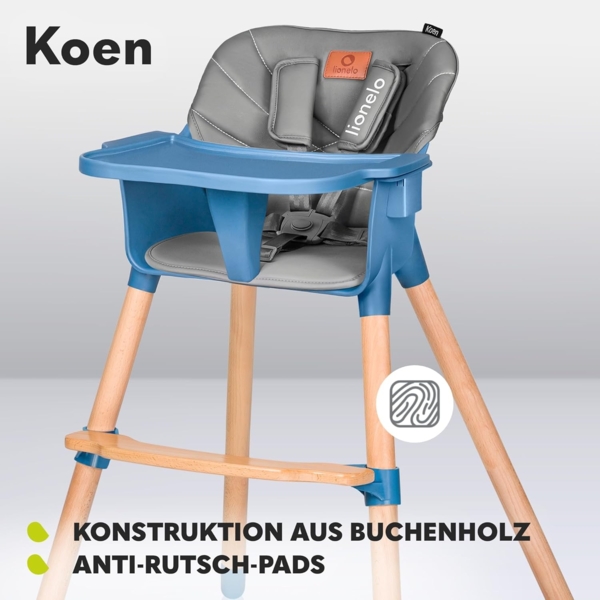 LIONELO Koen Kinder Hochstuhl 2in1 verstellbarer Stuhl, abnehmbares Tablett, rutschfest, 6 bis 36 Monate, 5-Punkt-Sicherheitsgurt, KinderHochstuhl, Babyhochsitz, Belastbarkeit bis 15 kg / 30 kg (Blau) Bild 4