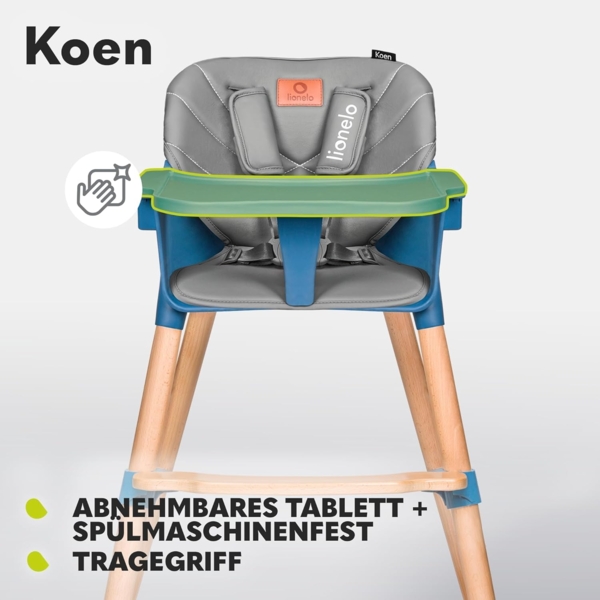 LIONELO Koen Kinder Hochstuhl 2in1 verstellbarer Stuhl, abnehmbares Tablett, rutschfest, 6 bis 36 Monate, 5-Punkt-Sicherheitsgurt, KinderHochstuhl, Babyhochsitz, Belastbarkeit bis 15 kg / 30 kg (Blau) Bild 5
