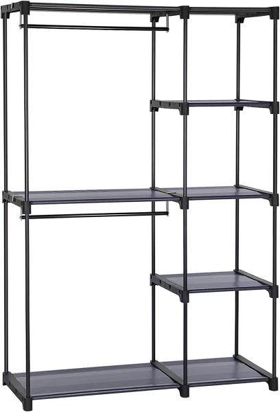 Songmics Kleiderschrank, Kleiderständer, freistehende Garderobe, faltbar, Kleiderständer mit Kleiderstangen, Garderobenständer, 112 x 43 x 165 cm, grau RYG024G02