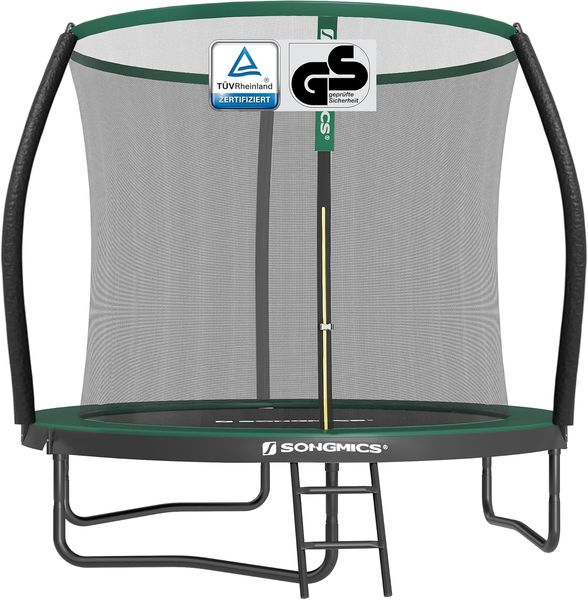 Songmics Trampolin mit Leiter, Sicherheitsnetz und gepolsterten Stangen, Stahl, Grün, Ø 244 cm