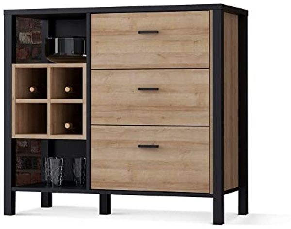Möbel-Eins HAVANO Kommode, Material Dekorspanplatte, Riviera Eichefarbig/ schwarz