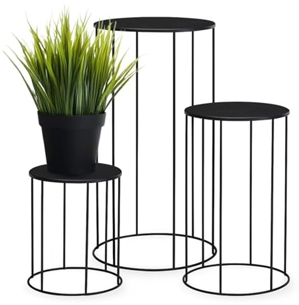 Spetebo Blumenhocker Metall 3er Set rund schwarz matt - 39 / 29 / 19 cm (Anzahl, 1 St, Stück), elegantes Industrial Design