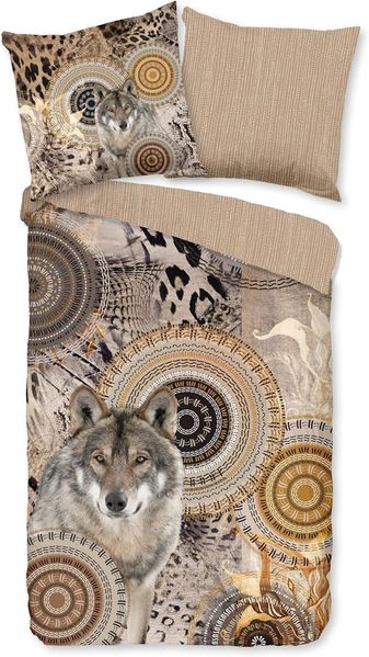 Traumschloss Bettwäsche Comfort Baumwolle, Flanell, 2 teilig, beige Mandalas mit Wolf