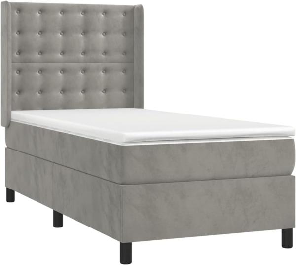 vidaXL Boxspringbett mit Matratze Hellgrau 90x200 cm Samt 3132897