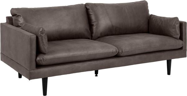 AC Design Furniture Sune 3-Sitzer in Anthrazit, Polstersofa in Lederoptik mit 2 Kissen und Schwarzen Holzbeinen, B: 200 x H: 83 x T: 82 cm