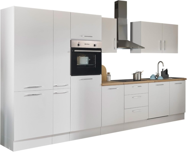 Stella Trading Turin ZB Küchenzeile 370 x 211 x 60 cm, weiß - Ohne Küchengeräte - Moderne, geräumige Küche in Artisan-Eiche Optik mit viel Stauraum