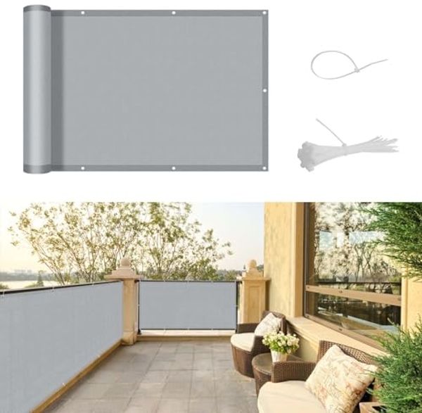 SUNNY GUARD Balkon Sichtschutz 80x300 cm Balkonverkleidung Balkonabdeckung Balkonumspannungen UV-Schutz Wind und wetterfest mit Kabelbinder,Hellgrau