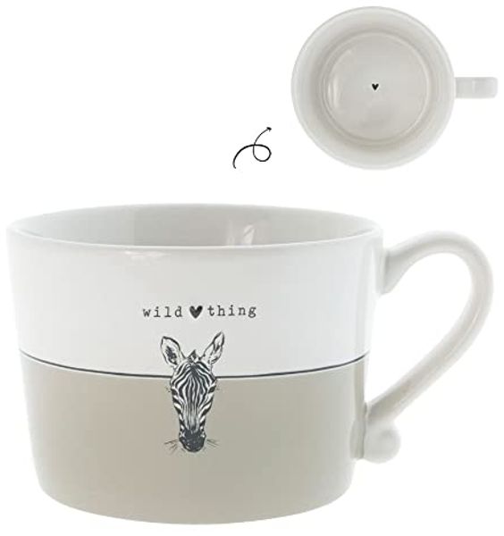 Bastion Collections Tasse Beige Titan, Keramik, Spülmaschinengeeignet, Weiß, Zebra, H: 7cm