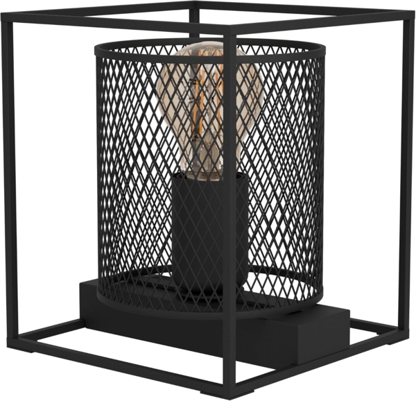 Eglo 43774 Tischleuchte CATTERICK Stahl schwarz E27 1X40W L:16. 5cm B:16. 5cm H:19cm mit Kabelschalter