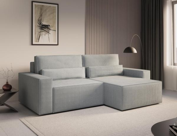 MOEBLO Ecksofa DENVER MINI aus Cord, Ottomane beidseitig montierbar Couch Cord für Wohnzimmer Schlafsofa Sofagarnitur Sofa Eckcouch L-Form Cordstoff, mit Schlaffunktion und Bettkasten