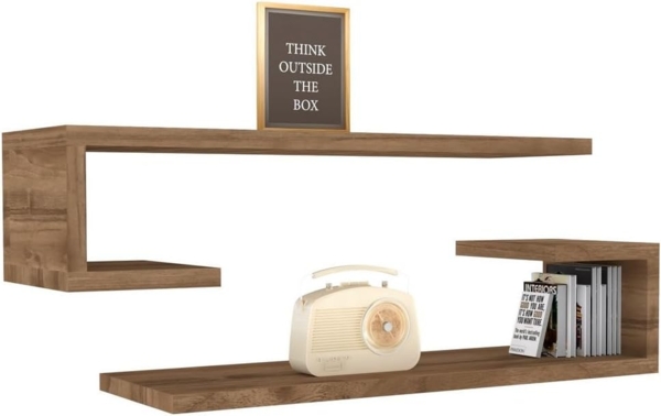 Hanah Home Stylish Wall Shelf (2 Pieces), Walnut Color, 60 x 15 x 19.6 cm | 100% Melamine Coated Particle Board, 18 mm Thick | Modern & Functional Storage Solution Bild 3