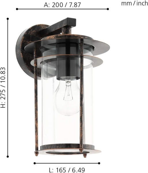 Eglo 96241 Outdoor Wandleuchte VALDEO kupferfarben-antik klar L:16,5cm H:27,5cm T:20cm IP44 Bild 6
