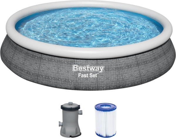 Fast Set™ Aufstellpool-Set mit Filterpumpe Ø 457 x 84 cm, Rattan-Optik (Schiefergrau), rund