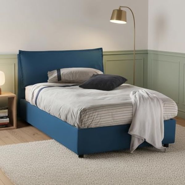 Talamo Italia - Agata Doppelbett, Bettkasten mit Stoffbezug, 100 % Made in Italy, Öffnung vorne, inklusive Matratze 120x200 cm, Blau