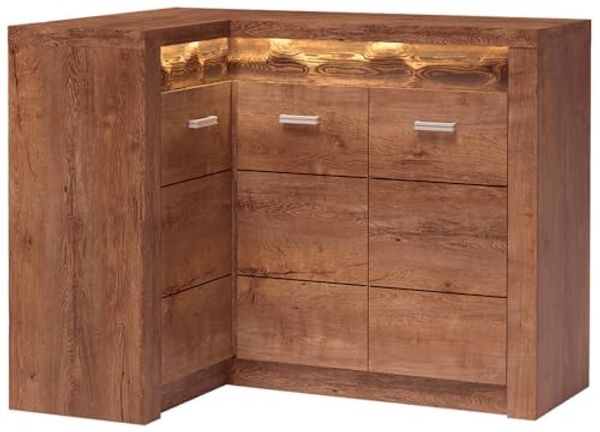 Lomadox Kommode INGENIO-161, Eckschrank Sideboard Wohnzimmerschrank modern Esche in braun