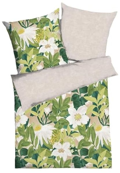 Kaeppel Mako-Satin Bettwäsche Botanik kiwi|135x200 cm + 80x80 cm