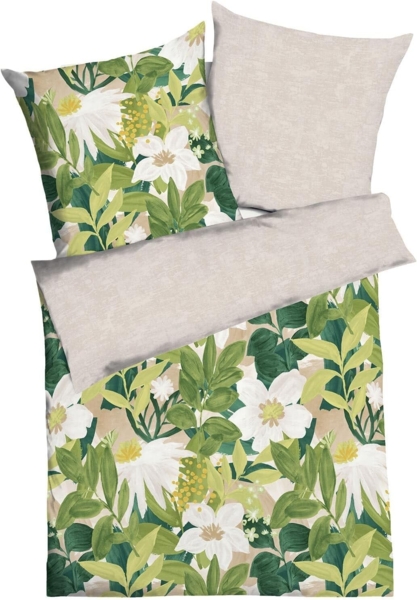 Kaeppel Mako-Satin Bettwäsche Botanik kiwi|135x200 cm + 80x80 cm