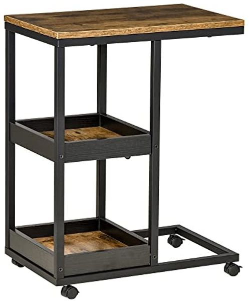 HOMCOM Beistelltisch Sofatisch mit Rollen, Ablage (Couchtisch, 1-St, Kaffeetisch), für Wohnzimmer, Schlafzimmer, Dunkelbraun, 51 x 33 x 66 cm