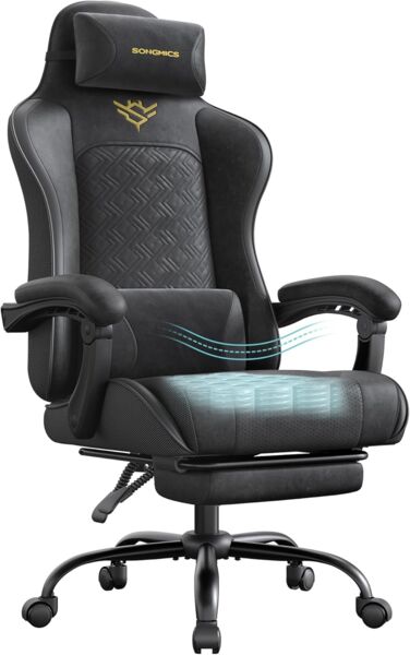 SONGMICS Gaming-Stuhl, Ergonomischer Bürostuhl mit Fußstütze, bis 150 kg, 66 x 64 x 123,5-133 cm, Schwarz Bild 3